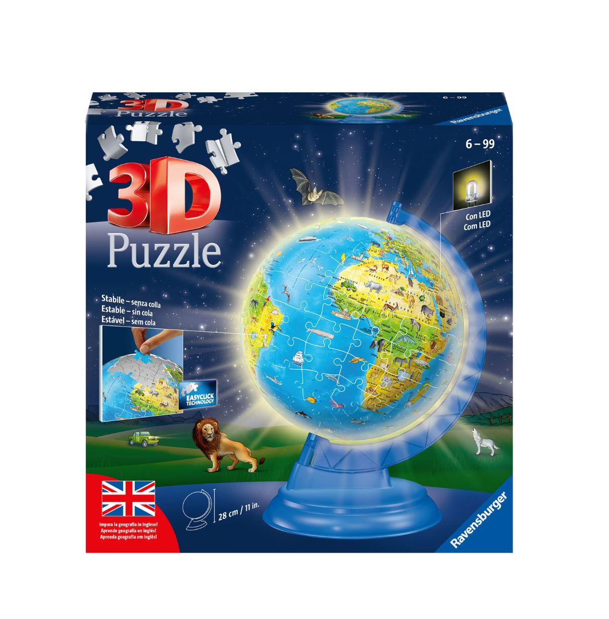 puzzle 3d 180 piezas globo terraqueo con luz ( ravensburger - 11498)