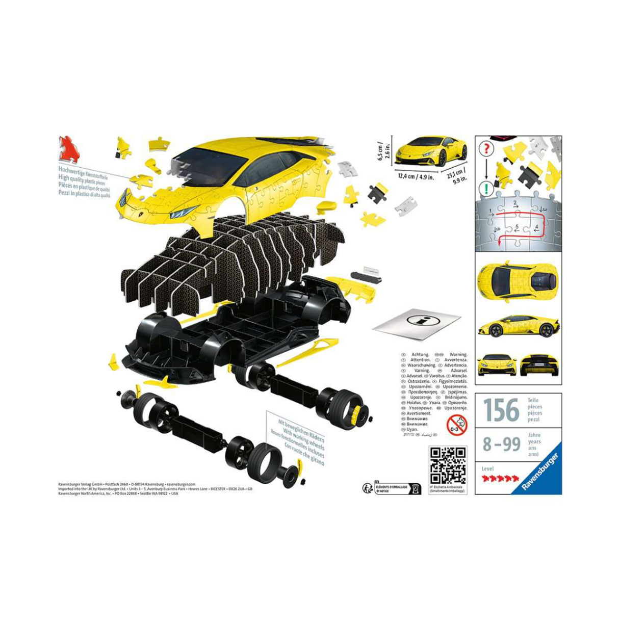 puzzle 3d 156 lamborghini huracan amarillo (ravensburger -11562)