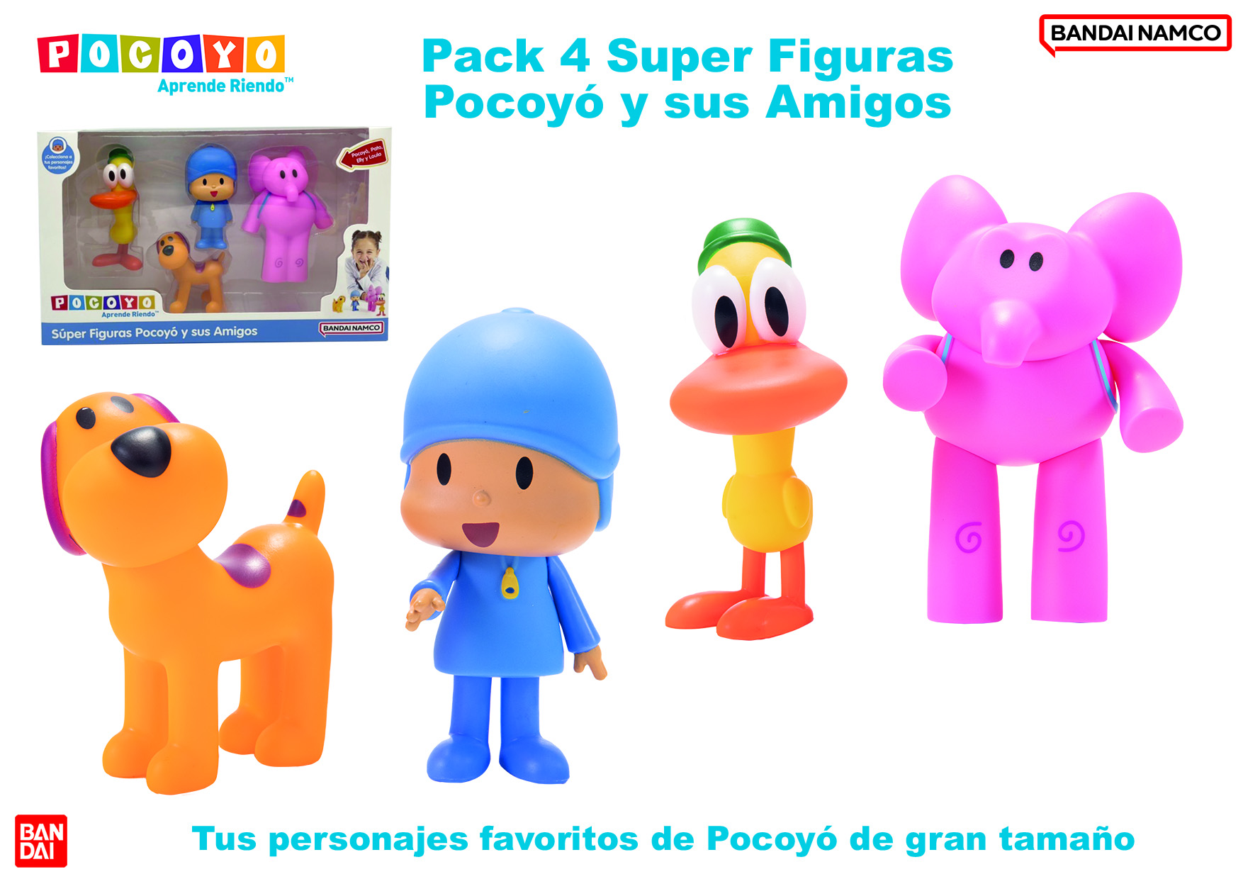 pocoyo pack 4 figuras con sus amigos ( bandai - fa77750)