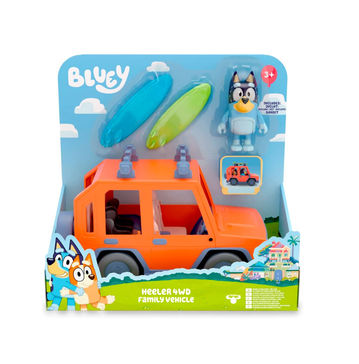 bluey – family cruiser, caravana familiar del perrito azul de la televisión, vehículo de vacaciones, coche de juguete con 2 tabl