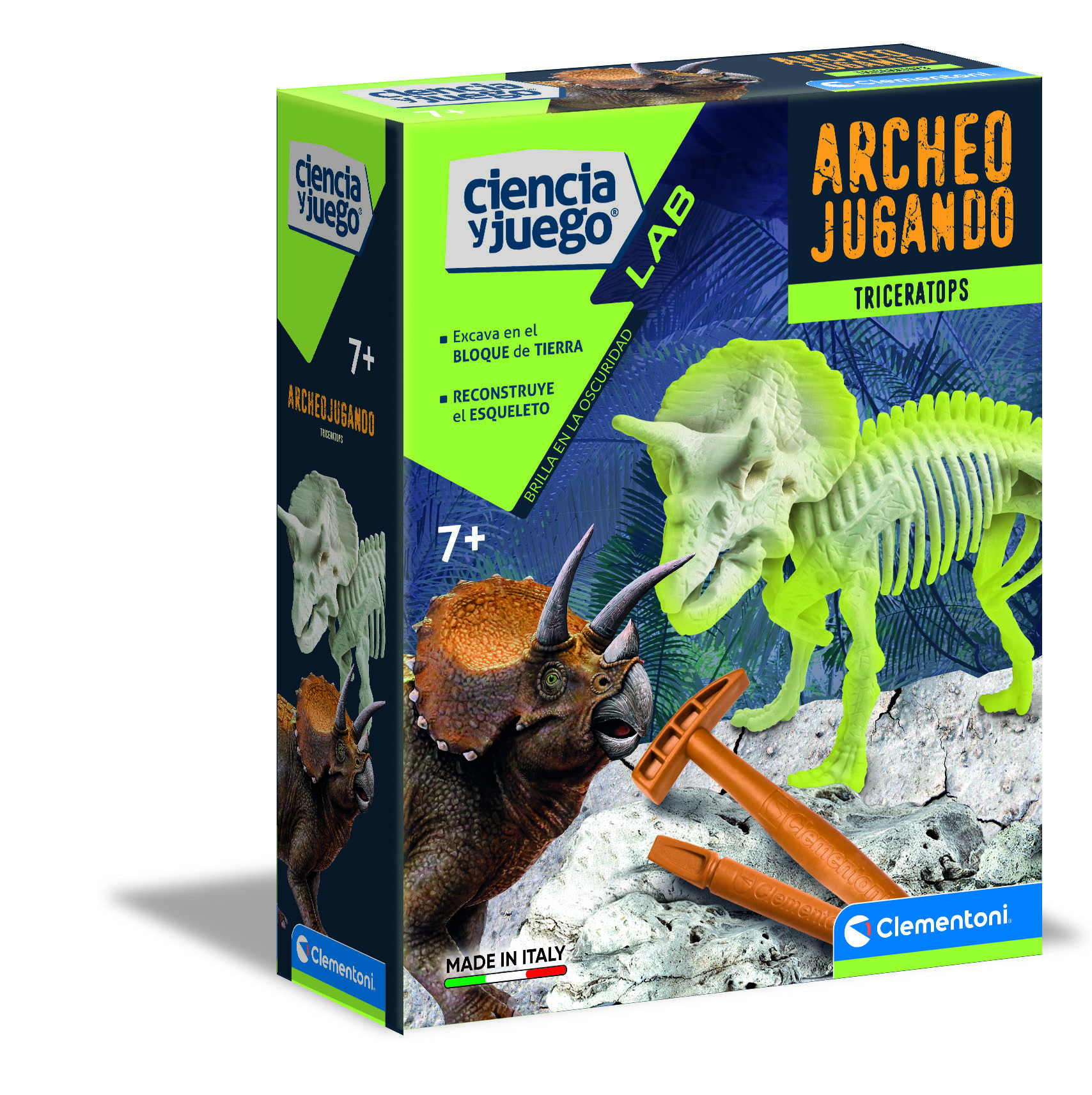 arqueojugando triceratops fluorescente