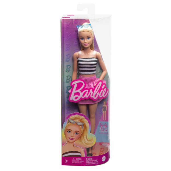 barbie fashionistas top rayas falda rosa (mattel - hrh11)