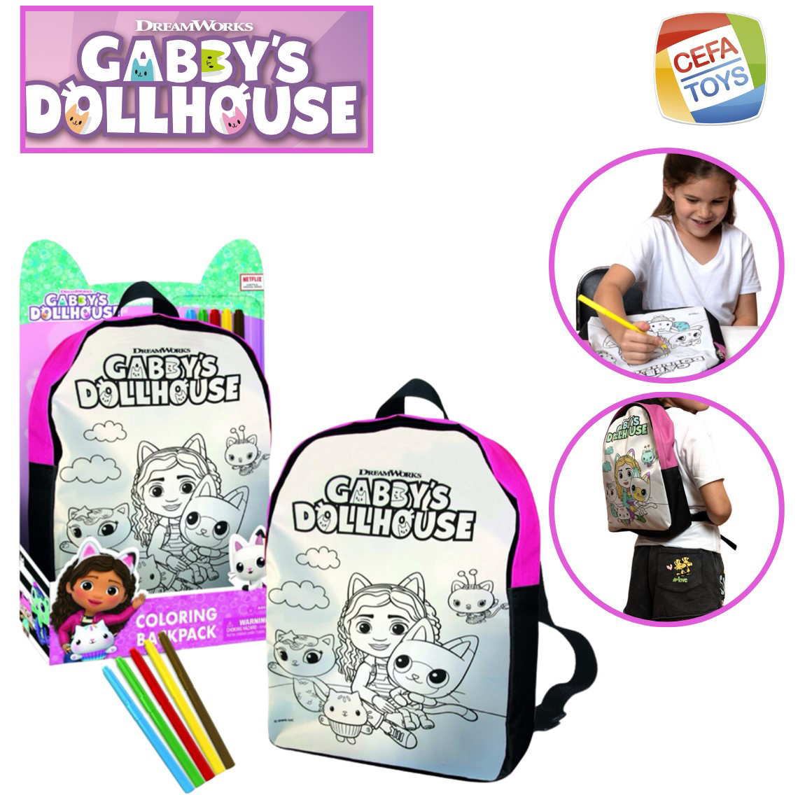 gabby´s dollhouse mochila para colorear (cefa - 00960)