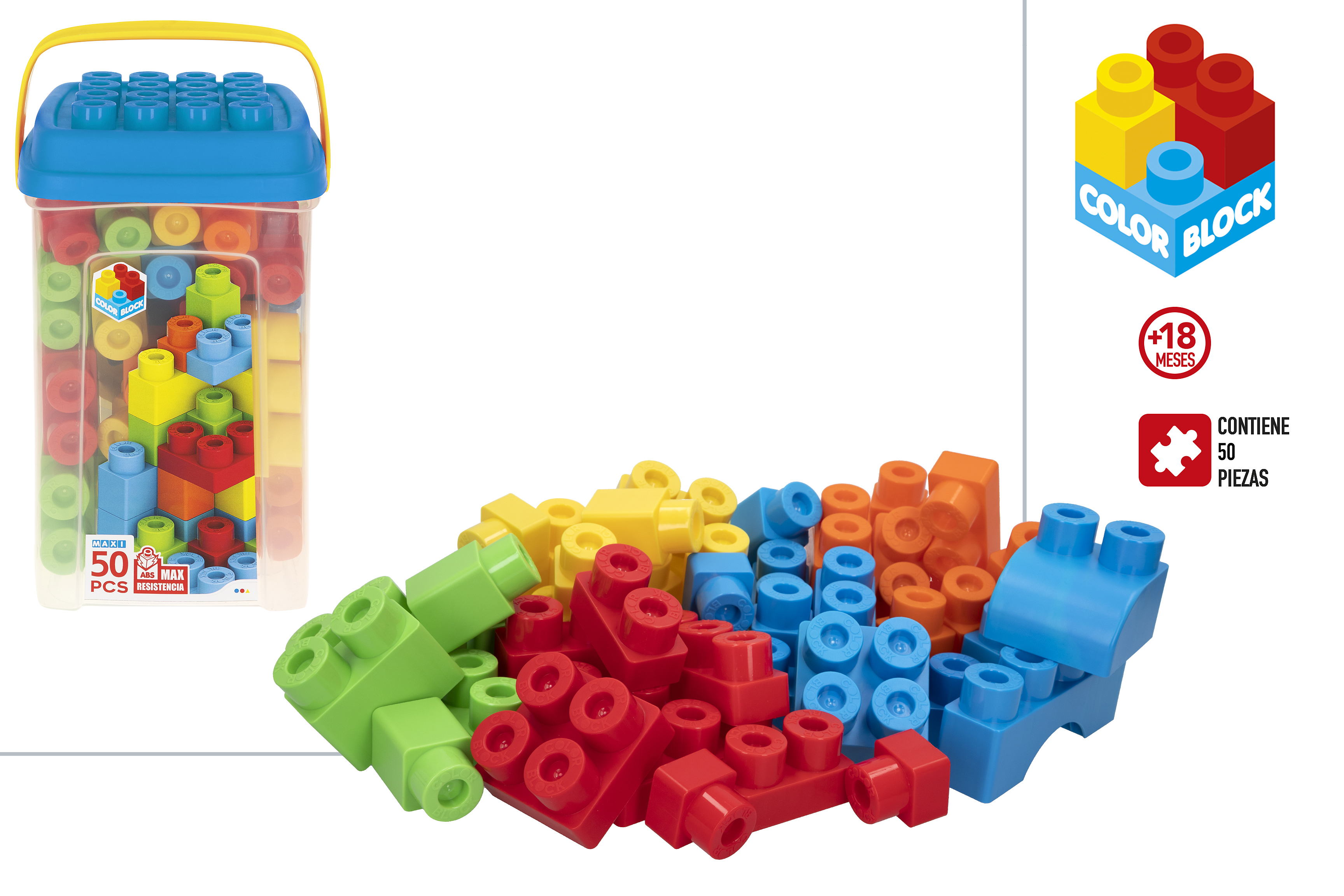 construcciones para niños juego construcción cubo 50 piezas maxi color block