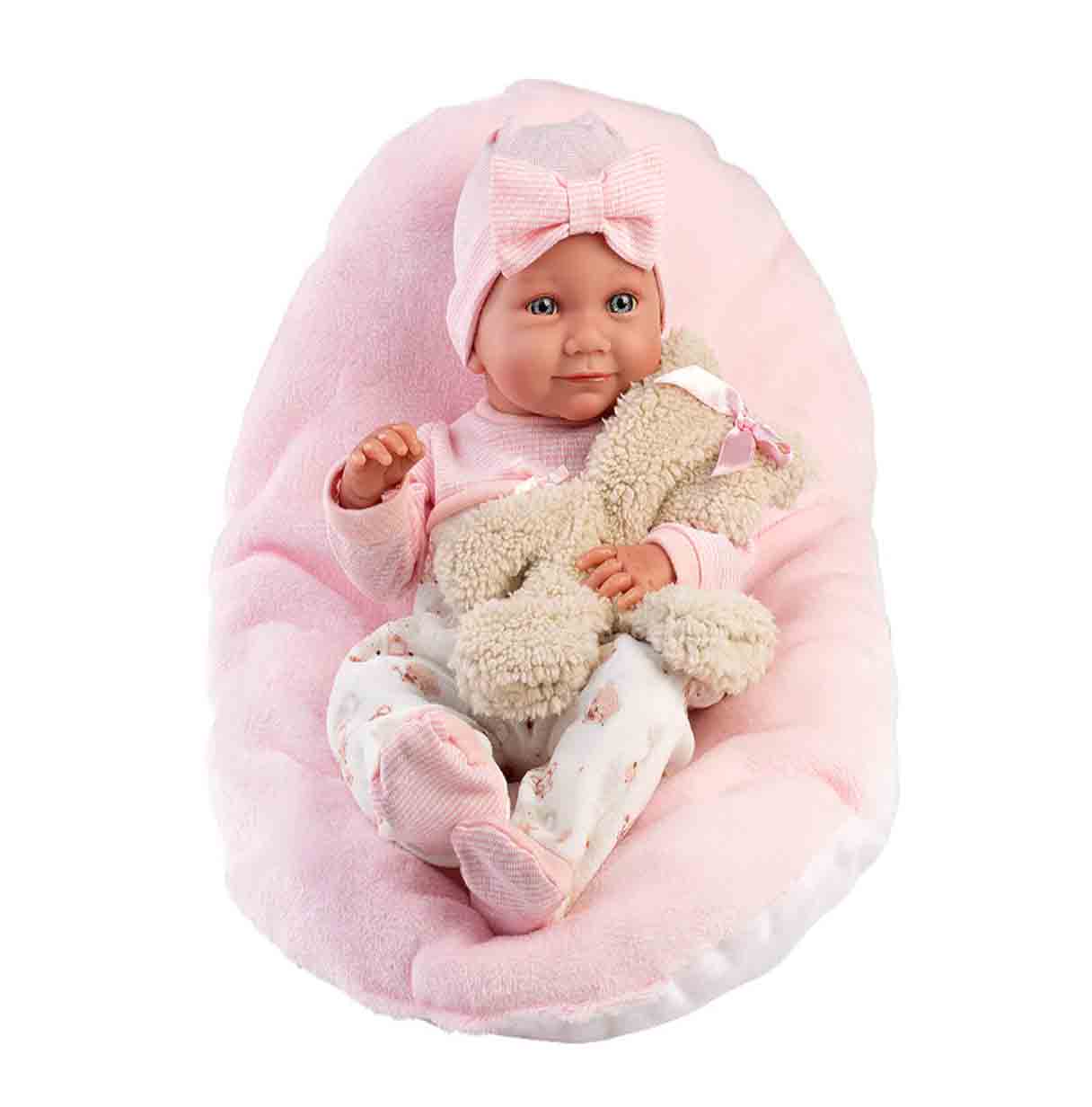 muñeca nica rn cojin rosa con osito 40 cm ( llorens - 73808 )