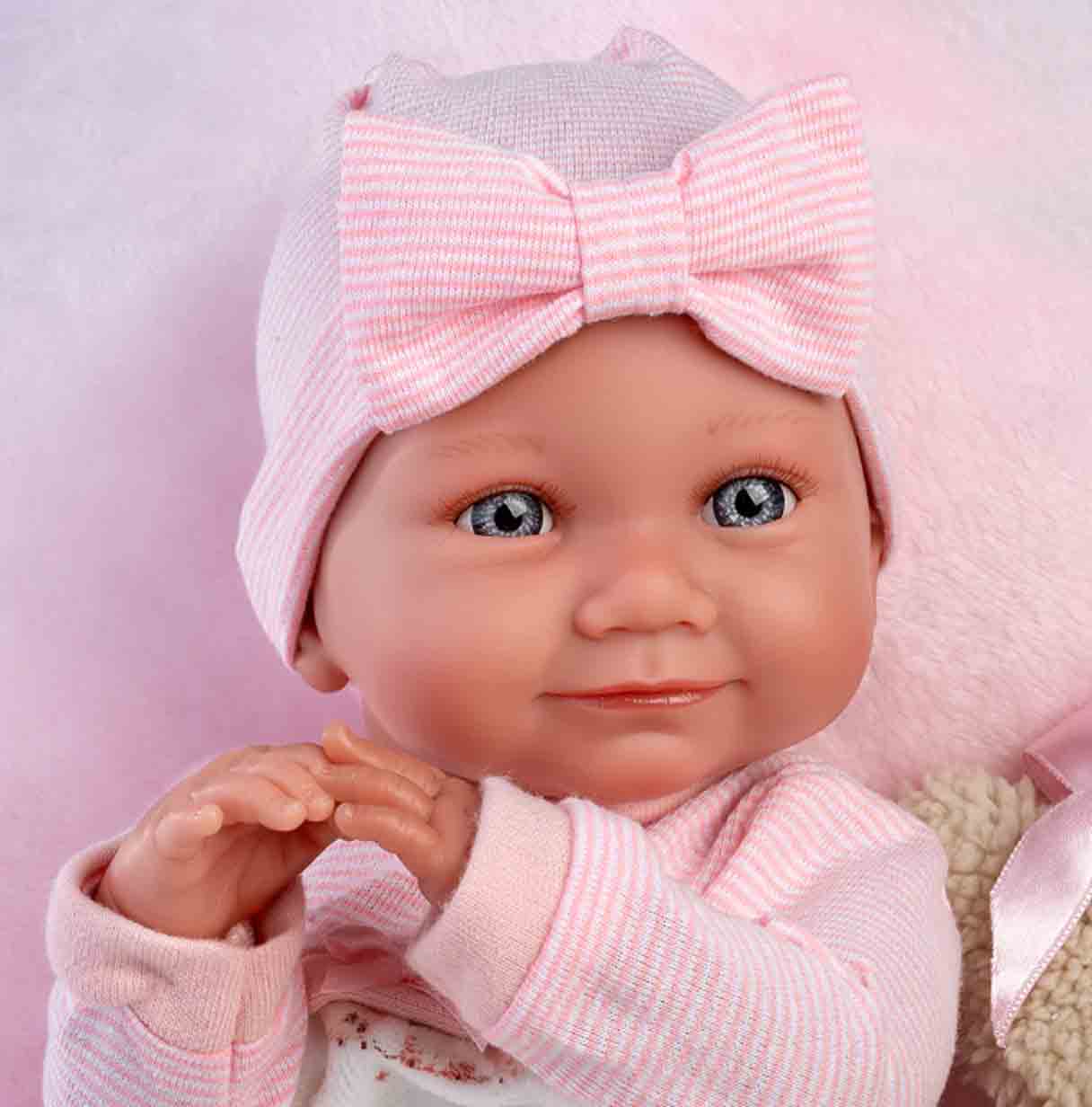 muñeca nica rn cojin rosa con osito 40 cm ( llorens - 73808 )