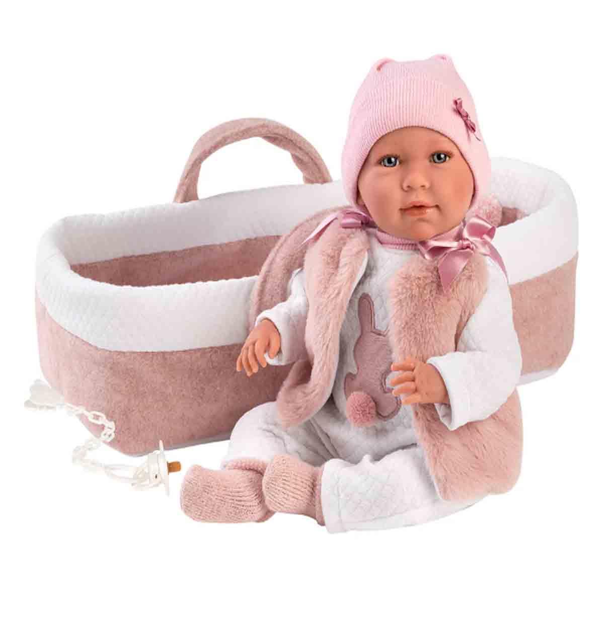 muñeca mimi lloron capazo rosa 42 cm ( llorens - 74012)