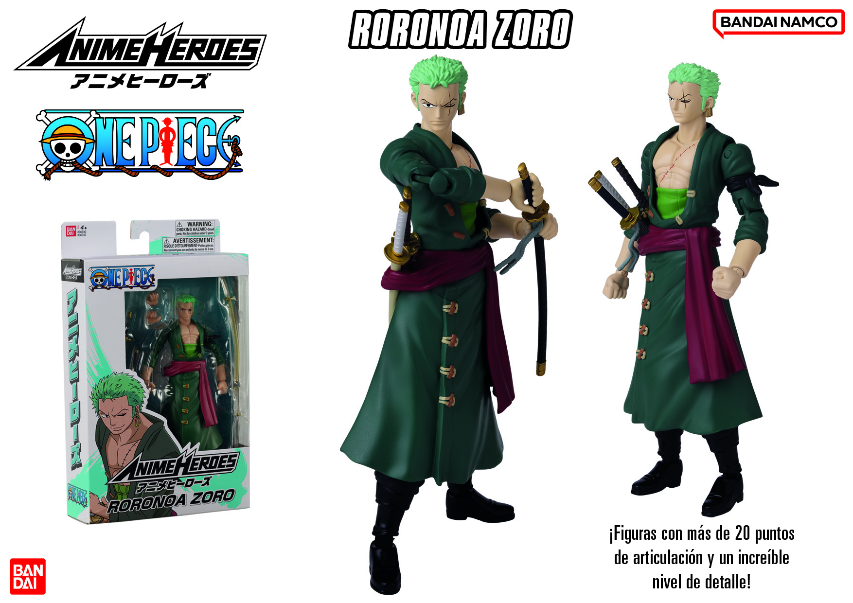 anime heroes figura one piece zoro ( bandai - 36932 )