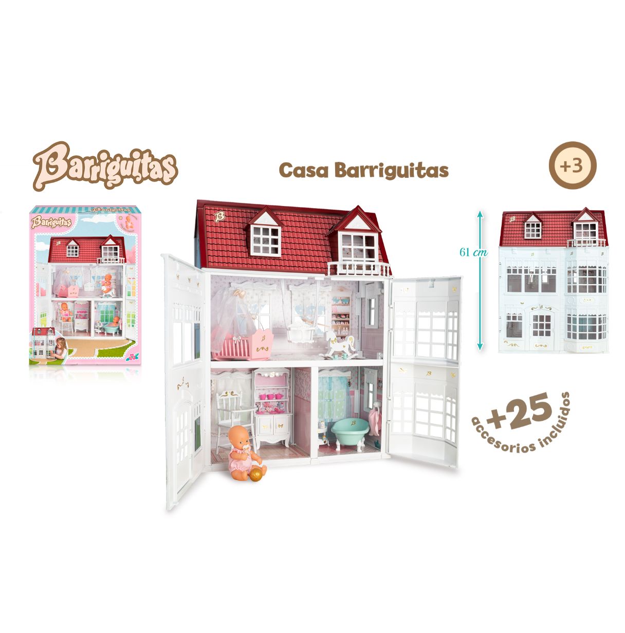 barriguitas - casa barriguitas, set casita de muñecas para bebés barriguitas clásicas, con muchas habitaciones, muebles y acceso