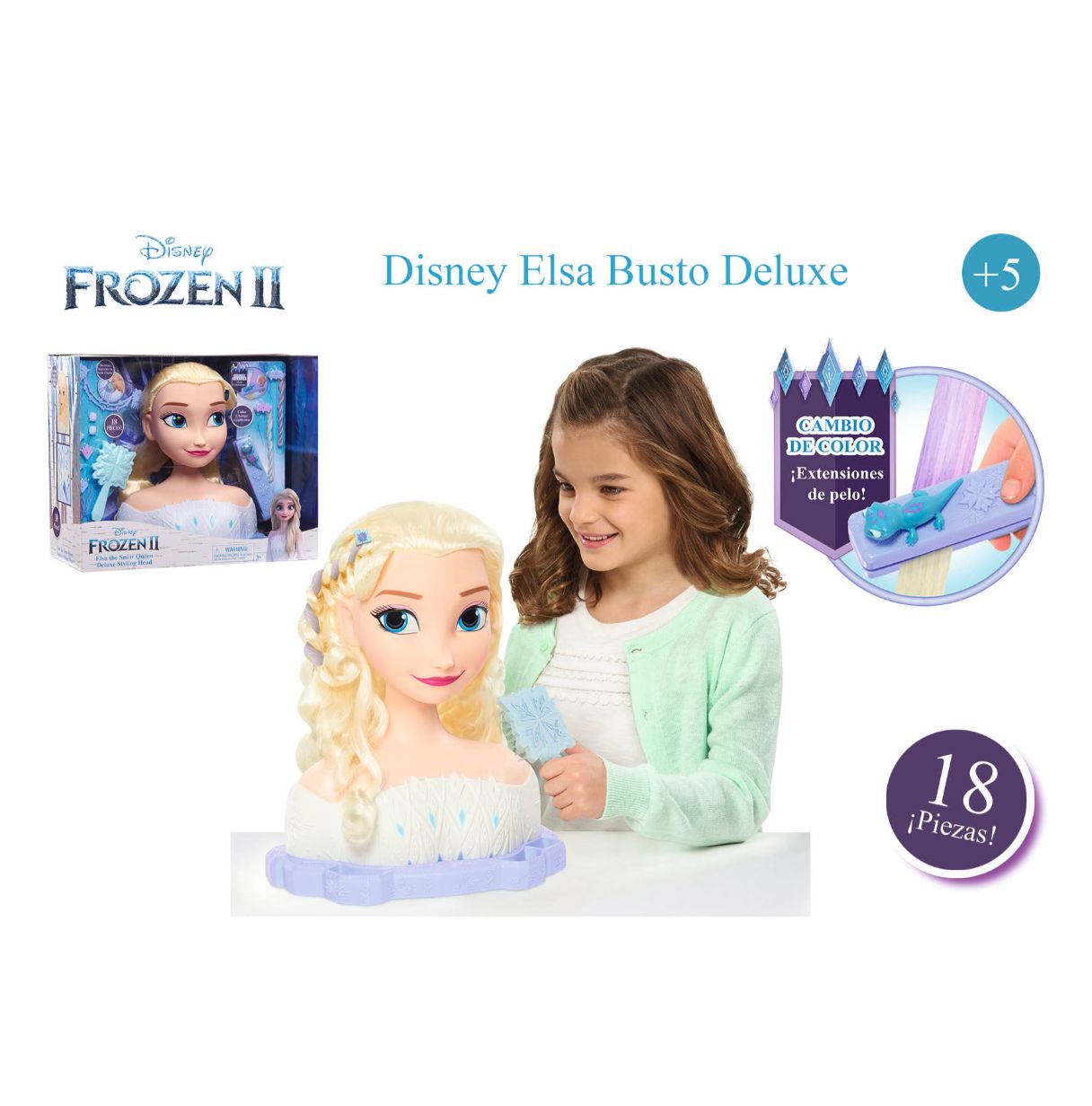 famosa busto elsa de frozen deluxe, para peinar y maquillar con 18 accesorios incluidos, frnd6000