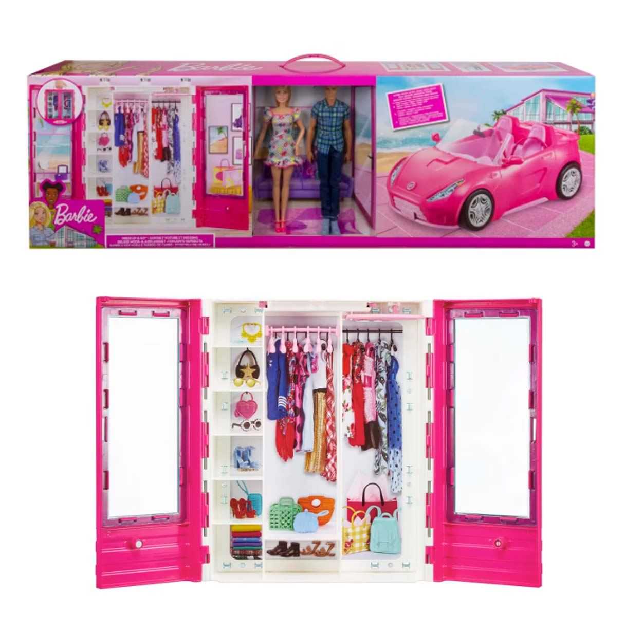 barbie muÑecas, armario y descapotable (mattel - gvk05)