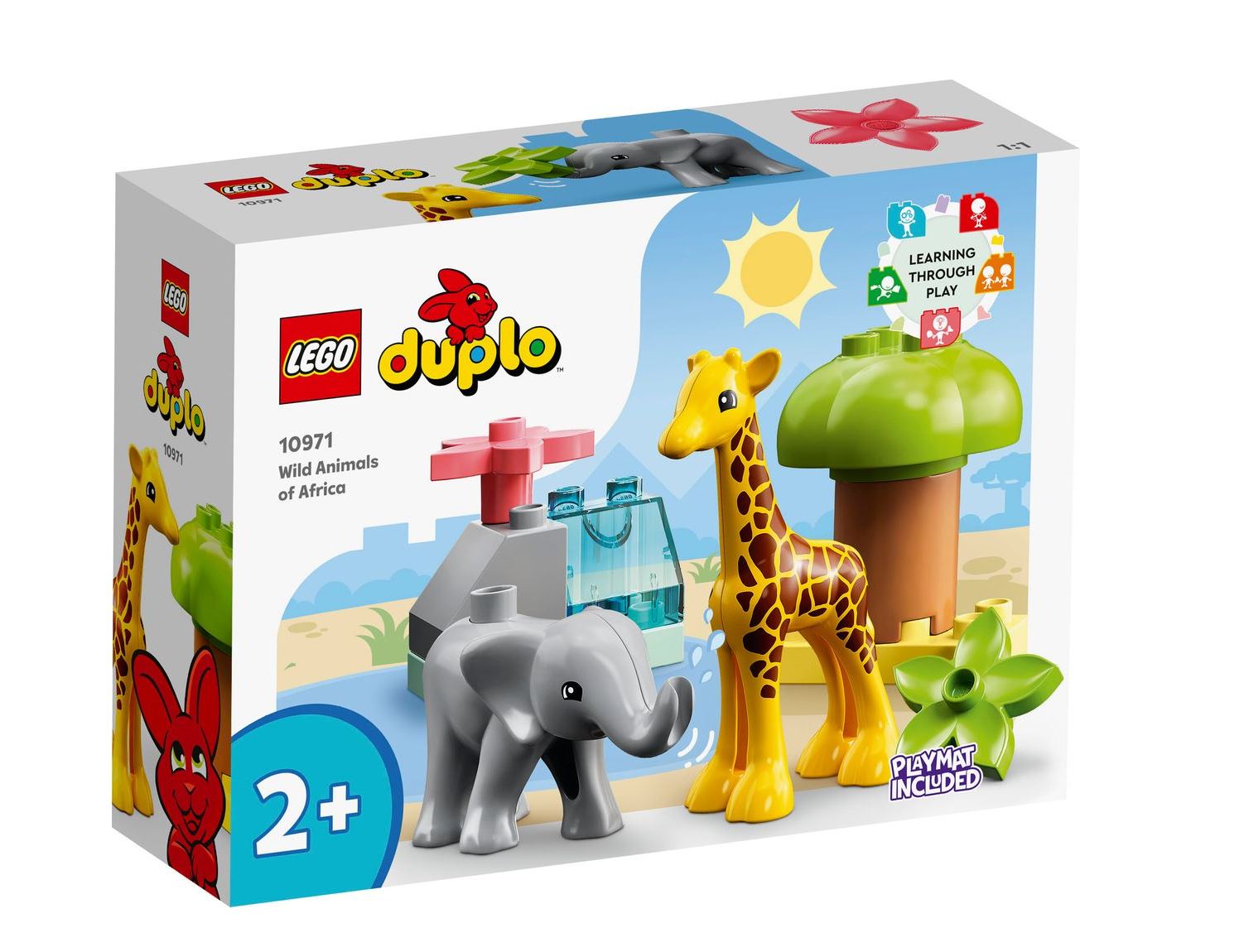 lego 10971 duplo fauna salvaje de África, animales de juguete, juego educativo, figuras elefante y jirafa para niños y niñas de 