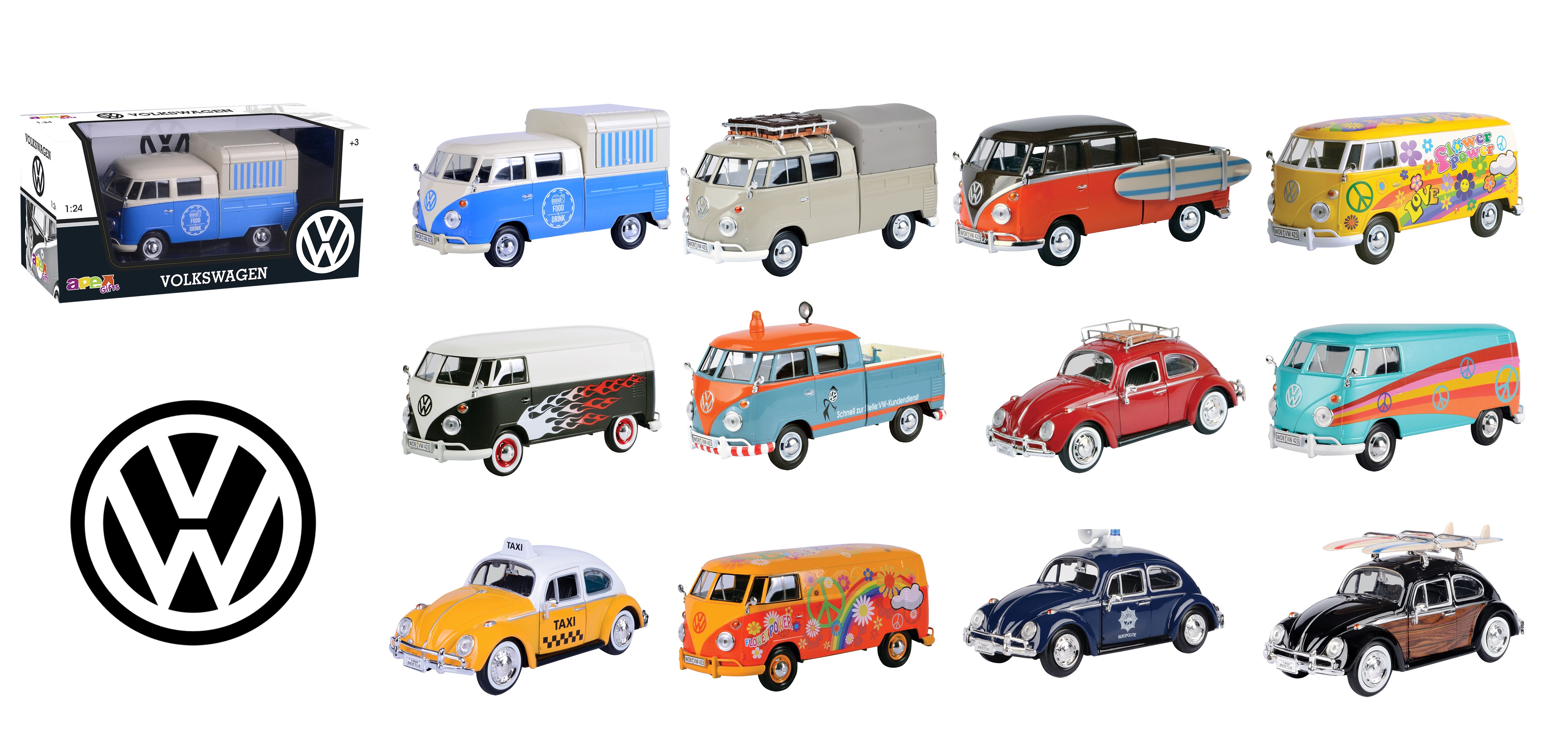 vehiculo die-cast volkswagen  1:24 surtidos (apex - 79550)