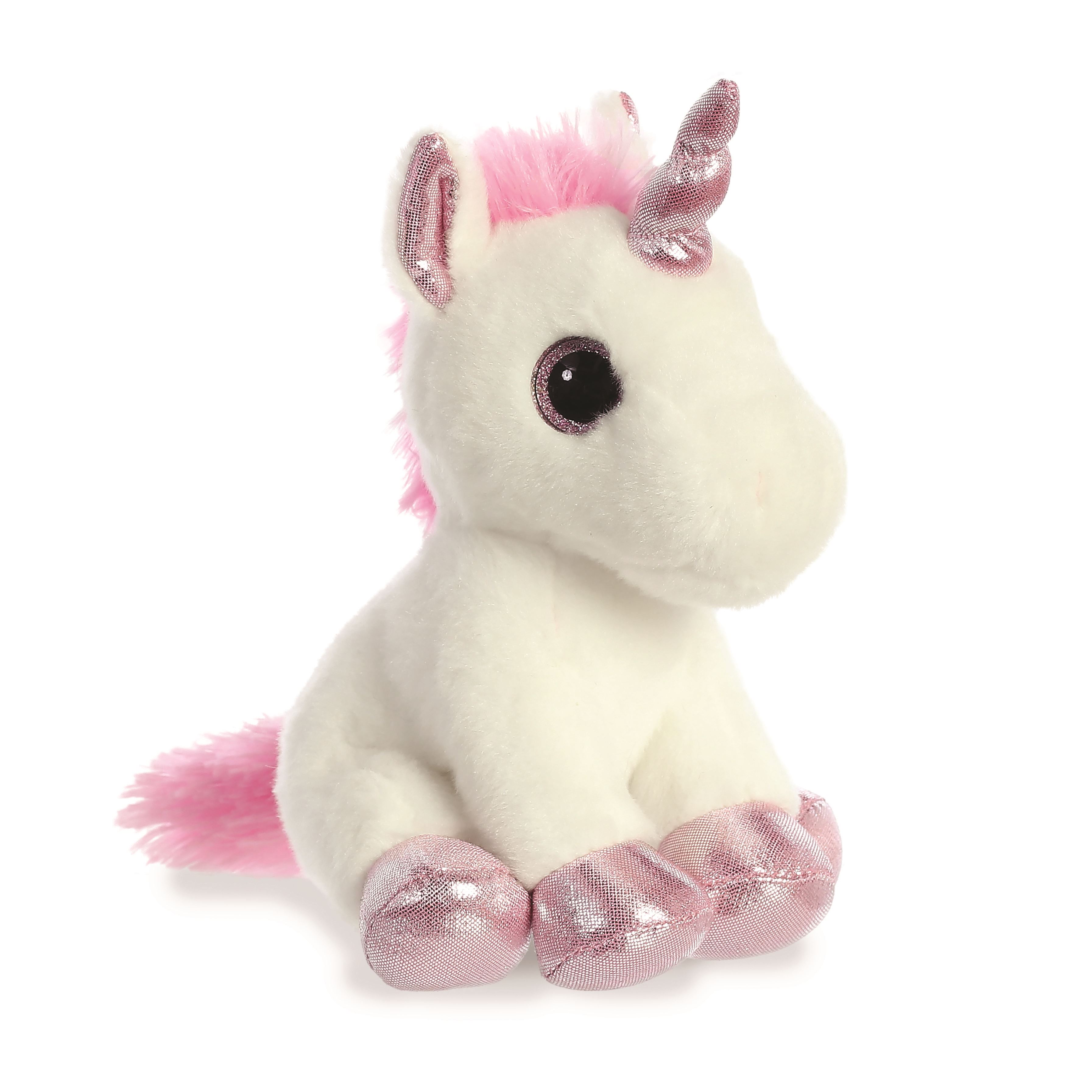 peluche unicornio blanco y rosa 18 cms.