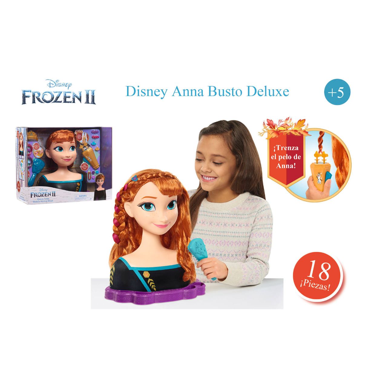 busto anna de frozen deluxe. para peinar y maquillar con 18 accesorios incluidos