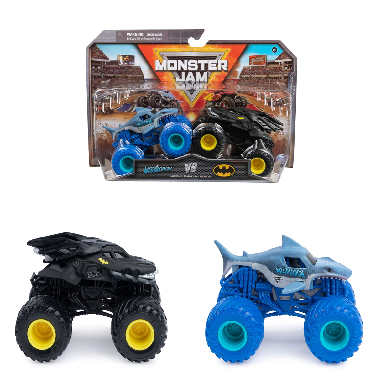 monster jam 2 pack batman vs megalodon  (spin master - 6065293)