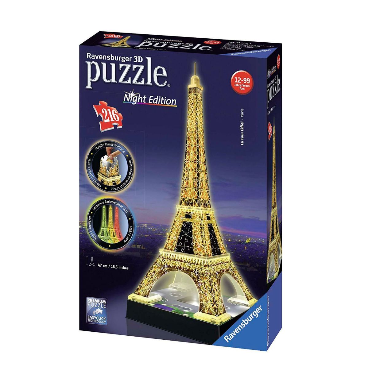 puzzle 3d 216 tour eiffel night 44 cm (ravensburger - 12579)